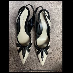 Enzo Angiolini White & Black Pointed Toe Heels